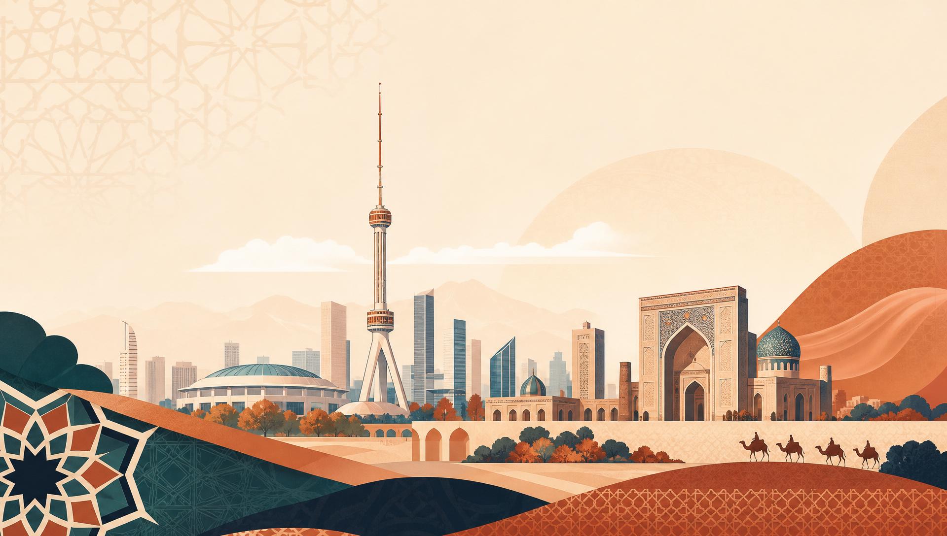 Illustrated skyline of Tashkent, Uzbekistan